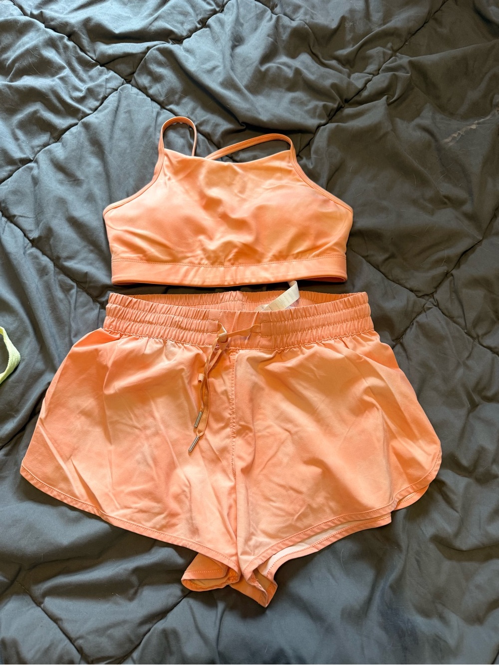 Peach Crossback Sports Bra & Drawstring Shorts Set